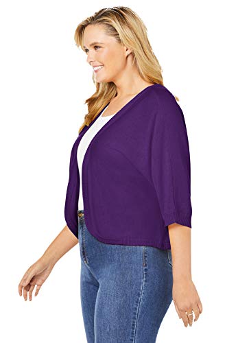 Woman Within Women's Plus Size Rib Trim Cardigan Shrug Sweater - 1X, Black #TOP3