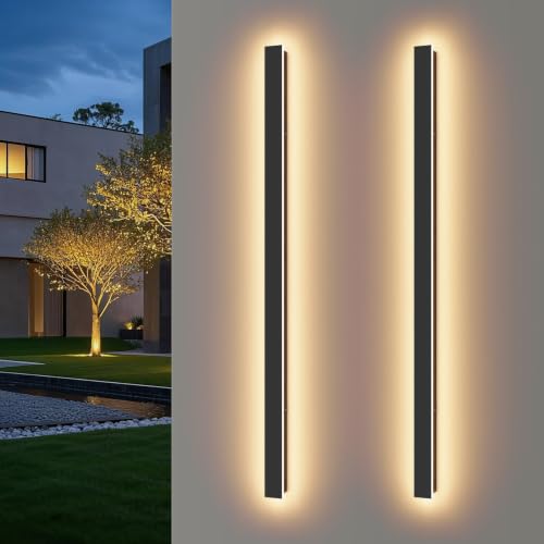 2 Pack 47.25In Long Outdoor Wall Light, Black Exterior Porch Light Fixtures