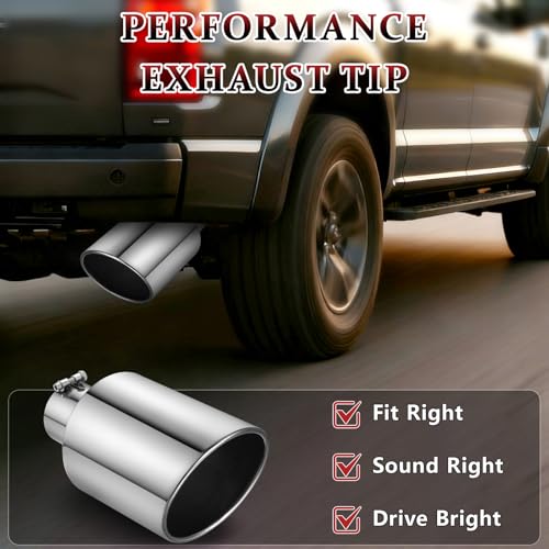 Image of Exhaust Tip 4 inch Inlet 8 inch Outlet 15 inch Long, High Performance Stainless Steel, Rustproof Polished Finish, Rolled Angle Cut, Bolt-On Diesel Tail Pipe, Universal for Car Truck