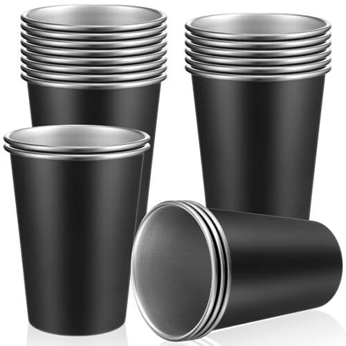 Mimorou 20 Pack 12 oz Stainless Steel Pint Cups Black Metal Cups Unbreakable Drinking Water Tumblers Stackable Tumbler for Adults Bar Home Restaurant Travel Picnic Camping Outdoor