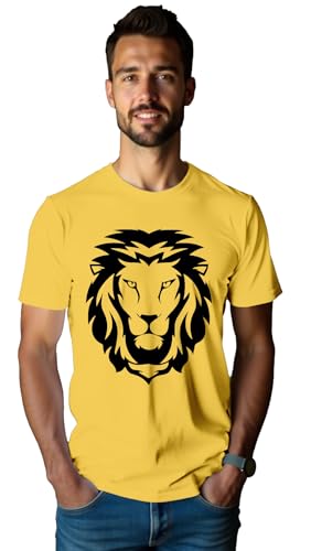 Image of Qskall Mens Lion Face T Shirt Africa Lions Print T-Shirts Tee Top Yellow