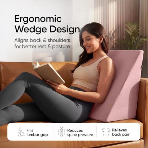 Image of Frido Wedge Plus Cushion for Sleeping & Acid Reflux Relief | Memory Foam Pillow | High Resillience Foam | Orthopedic Wedge Cushion for Leg Elevator | Pregnancy | GERD | Blush Pink- Pack of 1