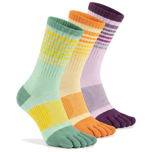 Image of Womens Crew Toe Sock, Colorful Cotton Toe Socks for women Arch Support, Casual Calf Running Five-Toe Design(3&6pairs)