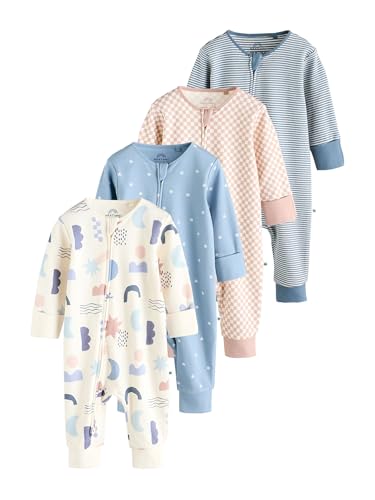 NEXT Baby Jungen 4er-Pack Fußlose Baby Schlafanzüge mit Zwei-Wege-Reißverschluss Blau 74-80