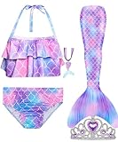 Lovely Mermaid 5Pcs Girls Swimsuit Princess Costume Bikini Sets Bathing Suit Set No Monofin 4T 6T 8T 10T 12T
