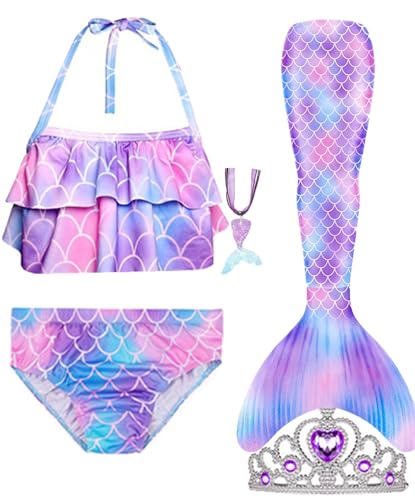 Lovely Mermaid 5Pcs Girls Swimsuit Princess Costume Bikini Sets Bathing Suit Set No Monofin 4T 6T 8T 10T 12T