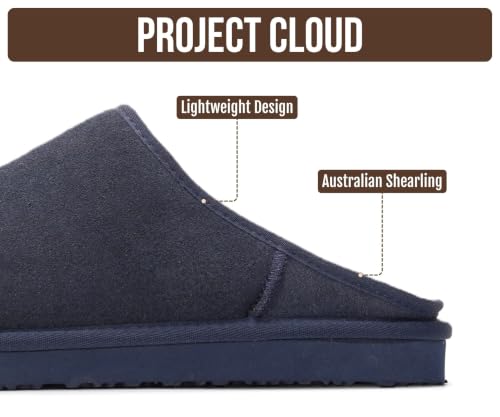 Image of Project Cloud Men's 100% Genuine Leather Shearling Memory Foam Slippers | Genuine Shearling Lining and Lightweight Non-Slip Indoor & Outdoor Wear Slippers for Men - Water-Resistant Mens Slippers