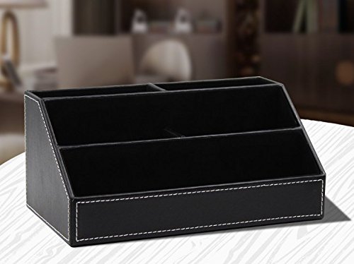Boîte Rangement Organisateur Bureau 13x16x13 Cm - Cuir PU, 3 Compartiments, Pour Télécommande, Stylos, Fournitures