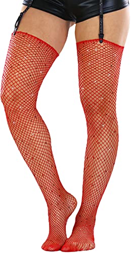 Image of ToBeInStyle Women's Seductive Punk Rock Basic Unfinished Rawedge Fishnet Thigh Highs