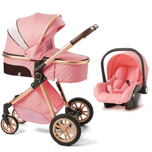 Image of BEBECOSY 3-in-1 Convertible Baby Stroller with Bassinet Mode - Foldable Infant Stroller - Toddler Stroller with Reversible Stroller Seat Adjustable Bassinet (Pink Without Base, 3in1 Without Base)