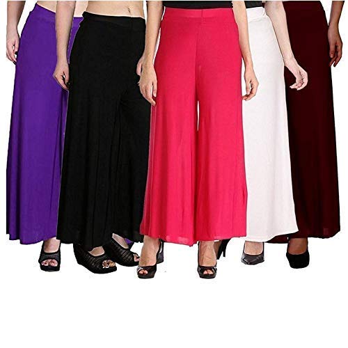Buy Kristy Fashion Women's Soft Malai Lycra Palazzo Pants (PL-221)  Multicolour, Free Size) -Combo Pack of 5 (multicoloured, 5) at Amazon.in