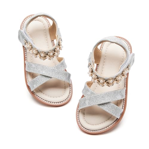 Image of PHIRAMIN Toddler Girl Sandals - Flower Girl Dress Shoes Open Toe Little Kid Flats