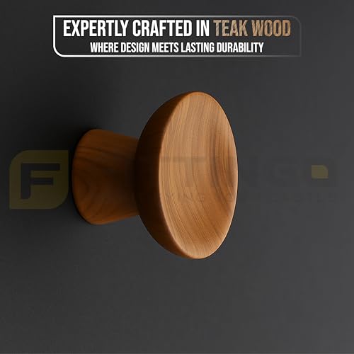 Image of 2 Piece Teak Wood Drawer Knob| Round Wooden Cabinet & Wardrobe Door Handle | Natural Finish Furniture Knob for Cupboard, Kitchen Drawer, Dresser & Home Decor Hardware Modern Style - 1.5 Inch