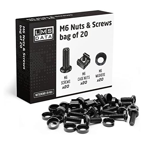 LMS Data M6 Cage Nuts, Bolts and Washers Kit - For Rack Mount Equipment installation on Network cabinets (20 pack, Black) Cover
