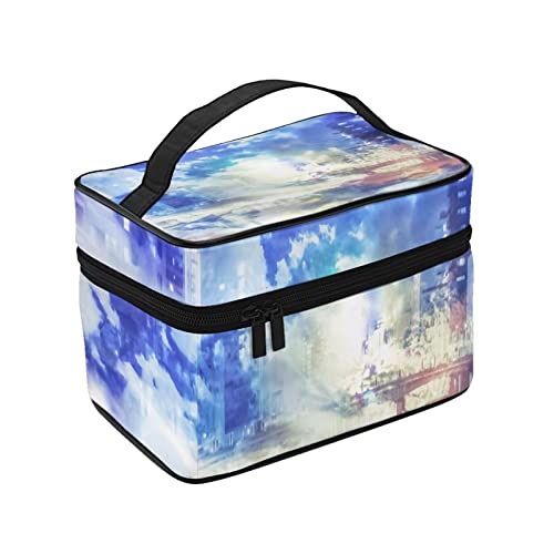 化粧ポーチ メイクポーチ インダストリアルシティ コスメ収納 便携式 化粧バッグ 化粧箱 プロ用 化粧ケース 持ち運び メイクボックス 大容量 化粧品収納バッグ 洗面用具入れ 旅行 出張用 軽量 小物入れ 化粧道具 カバー付きのファスナー