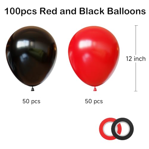 Image of YMSZ Red and Black balloons, 100pcs 12Inch Red Balloon Birthday decorations