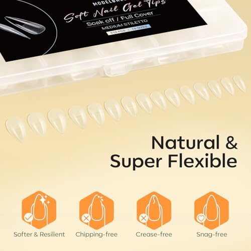 Image of Modelones Medium Stiletto Fake Nail Tips - 510Pcs Gel Tips Pre-shaped Half Matte Full Cover Clear Acrylic Gel Kit False Press on Nails for Extension DIY Salon 15Sizes