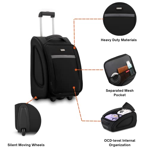 HARISSONS-Sleek-Cabin-Luggage-Bag-38-litres-Polyester-Black-Overnighter-Trolley-Suitcase-for-Men-Women-Travel-Strolley-Bags-with-2-Wheels-Quick-Access-Front-Pocket-with-Large-Compartment