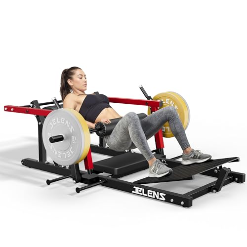 JELENS Hip Thrust Machine 800LB Glute Bridge Machine with Weight Holder Heavy Duty Plate-Loaded Butt Workout Equipment Glute Trainer for Home Gym (Red Hip Thrust Machine)
