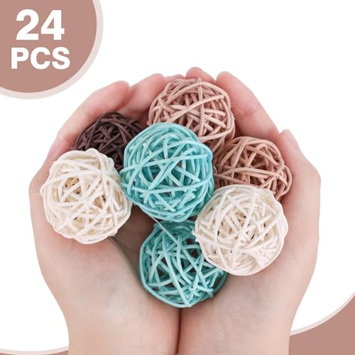 Futureplusx HF0260 24Pcs Mini Wicker Rattan Balls, 1.6Inch Decorative Balls Orbs Vase Fillers Bowl Fillers thumb #2