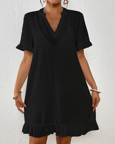 Bsubseach Womens Swimsuit Cover Up Shirt Ruffle Short Sleeve Bathing Suit Coverups V Neck Flowy Ruffled Beach Bikini Dress2