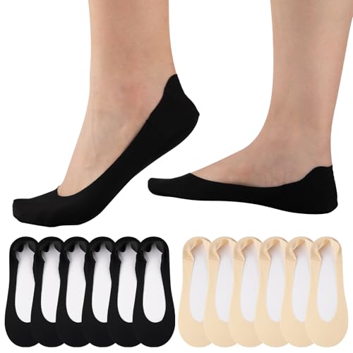 COOPLUS No Show Socks Womens Cotton Non Slip Low Cut Liner Socks Thin Invisible Socks for Flats Loafers 6 Pairs