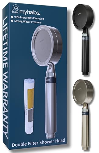MyHalos Shower Filter for Hard Water UK - High Pressure Filter Shower Head Set (no Hose) to Reduce Chlorine Water Softener - Easy to Install Power Filtered Showerhead (Chrome)