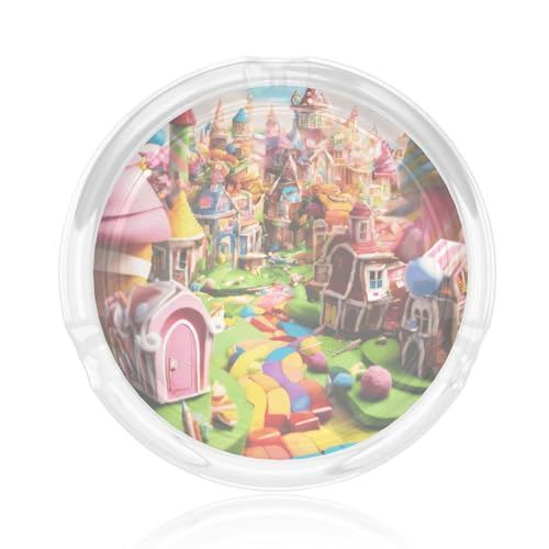 Candy Land Print Posacenere rotondo in vetro per casa, ufficio, soggiorno, auto, tavolini decorativi