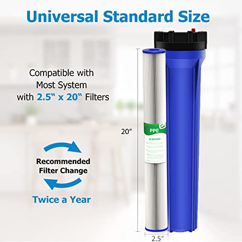 Vegebe 20 Micron 20-Inch Whole House Water Filter Replacement Cartridge, Pleated Sediment Water Filters 2.5" X 20" For Well Water, Compatible With Ecp20-20, 255487-43, Spc-25-2020, 6 Pack #TOP2