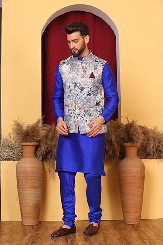 Image of Kurta With Churidar & Multicolor Nehru jacket Set