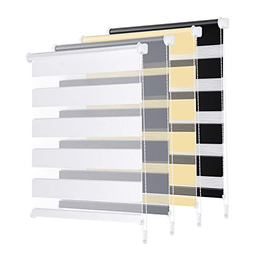 Sekey Tenda avvolgibile giorno notte senza foratura, 55 x 100 cm, colore: bianco con zebra di protezione solare, facile da installare con clip per finestra o porta