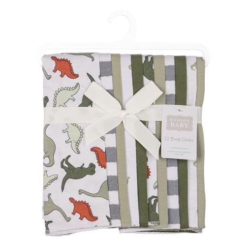 Image of Hudson Baby Cotton Flannel Burp Cloths 12-Pack Bundle, Multi Color Dino, One Size