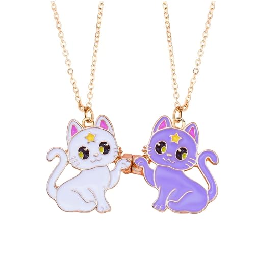 Best Friend Necklace Gifts Friendship Necklace Matching Magnetic Cat BFF Necklace for 2 Girls