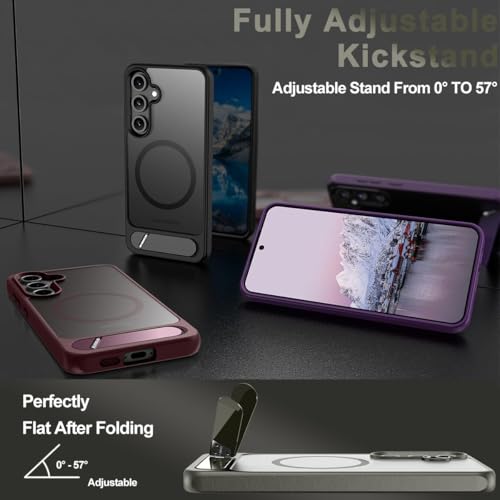 Image of Elzzi Magnetic Cover Compatible for Samsung S25 Ultra 5g Case with Adjustable Metal Kickstand, Compatible with Mag-Safe Translucent Matte Shockproof Protective Phone Case, Blue