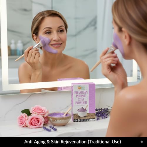 Herbs Botanica Brazilian Purple Clay Powder Detoxify Skin & Hair Natural Beauty & Skincare DIY Clay for Soap, Facial Cleansing Mask, Bath Bombs, Body Wash Making 227g