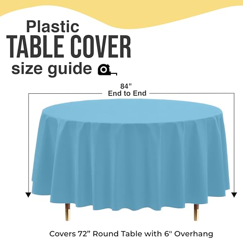 Image of Exquisite 66% Thicker Premium Sky Blue Round Tablecloth 0.5 Mil 12 Pack Plastic Table Cloth Disposable 84 Inch Round Plastic Tablecloth Won't Tear Easily Like Cheap Thin Brands