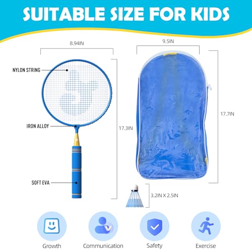 Image of JOY SPOT! Kids Badminton Rackets Set with Soft Grip, Oversize & Lightweight Shuttlecocks Racquet with Carry Bag for Children Youth, 2 Player Sport Game for Indoor Outdoor Backyard
