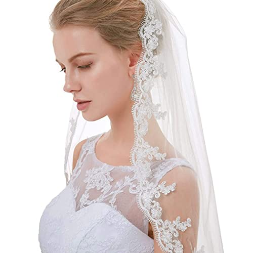IYOU Nozze Sposa Velo Bianco Fiore Pizzo Applique