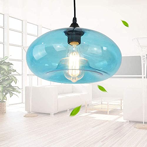 Hwsy Moderne Simple Lustre Boule Ronde Abat-Jour Bleu Clair Verre Pendentif Lampe Chambre Loft Plafonnier Entrée Salle À Manger Suspension Lumière Hauteur...