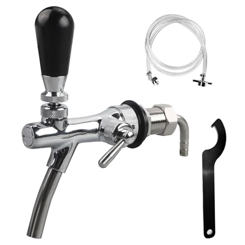 Verstellbarer Bierhahn (18 cm hoch) inklusive Bierschlauch und Zubehör G5/8-Zoll-Anschluss Bier- und Getränkeausschank robuste Metallkonstruktion geeignet für Hausbars und Gastronomiebetriebe.