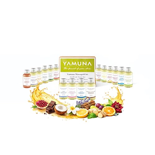 YAMUNA NATURAL BEAUTY Coffret Huiles de Massage 800 ml (16x50 ml) – Huiles 100% végétales, cosmétique naturelle de Hongrie, idéal pour les thérapeutes.