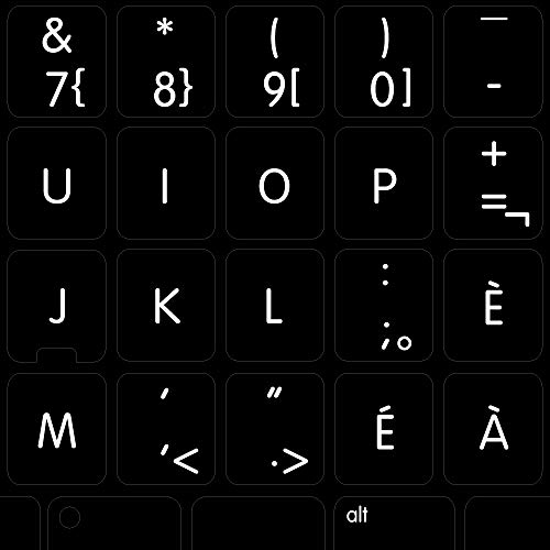 MAC FRENCH CANADIAN NON-TRANSPARENT KEYBOARD STICKERS ON BLACK BACKGROUND