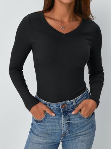 AUTOMET Womens Long Sleeve Shirts Fall Outfits Fashion Tops V Neck Ribbed Basic Casual Clothes Winter Underscrub3