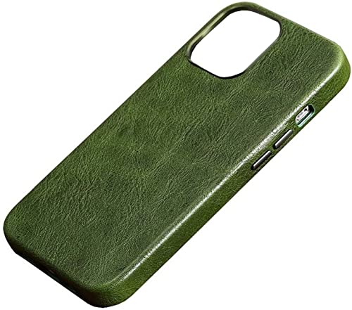 Étui cuir véritable iPhone 13 vert anti-choc protège des rayures charge magnétique