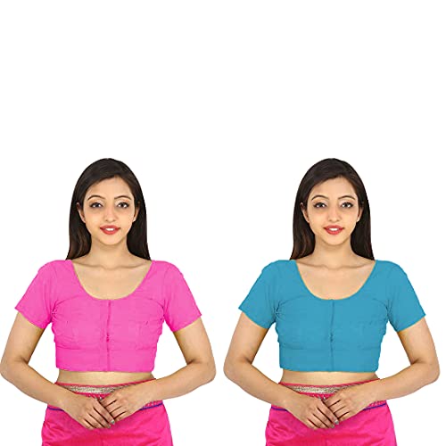 Image of Namita Women's Rubia Cotton Half Sleeve Blouse Combo (U-COT-COM-2-PINK-CYAN-40 Pink, Cyan 40)