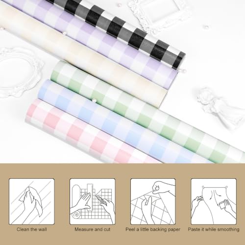 HorryHaus Beige Plaid Peel and Stick Wallpaper Removable Checkered Contact Paper, Gingham Self-Adhesive Waterproof Vinyl Roll for Shelf Drawer Liner Bedroom Nursery 17.3"x240" by HorryHaus - Used condition - Image 5