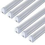 6 Pack T8 Led 5FT 48W Integrated V Shaped LED Cooler&Freezer Tube,Linkable White Daylight 6000k Garage Lights, Indoor Shop Lights for Supermarkets,Grocery Stores with On/Off Switch Cable Clear Cover