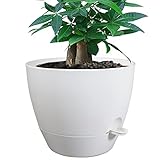 UOUZ 12inch Self Watering Pots, Plastic Planters with Mesh Drainage Holes and Deep Reservoir for Indoor Outdoor Garden Plants and Flowers, White
