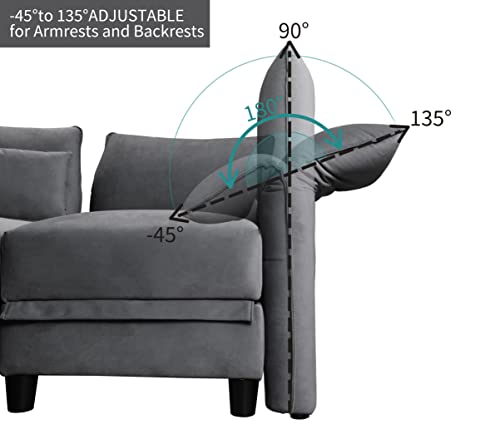 Llappuil Velvet Modular Sectional Sofa 207.8" Oversized 6-Seater U Shaped Couch With Storage Chaise, High Back Recliner Couches With Big Ottoman For Living Room, Anti-Scratch Grey #TOP3