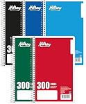Hilroy 5-Subject Un carnet de bobines, 6" x 9.5", Largement réglementé, 300 Pages/150 Feuilles, 1 Notebook, couleur mai Varie (13402)